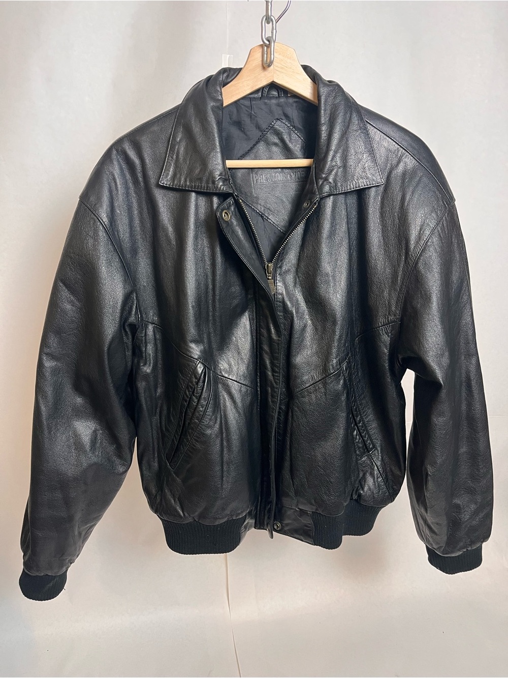Preston & York Men's Black Leather Bomber Jacket